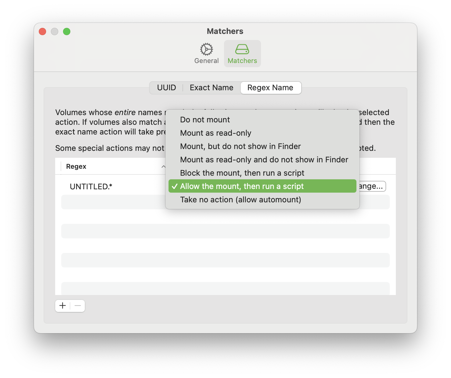 The interface for creating new rules with a regex